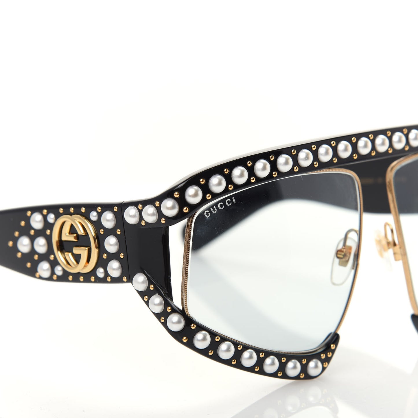 Acetate Pearl Rectangular Frame Sunglasses GG0234S Black
