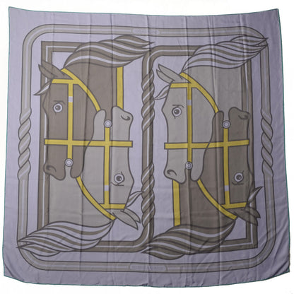 Hermes Silk Dip Dyed Quadrige Scarf 140 Lilac Gris Chartreuse 2 of 7