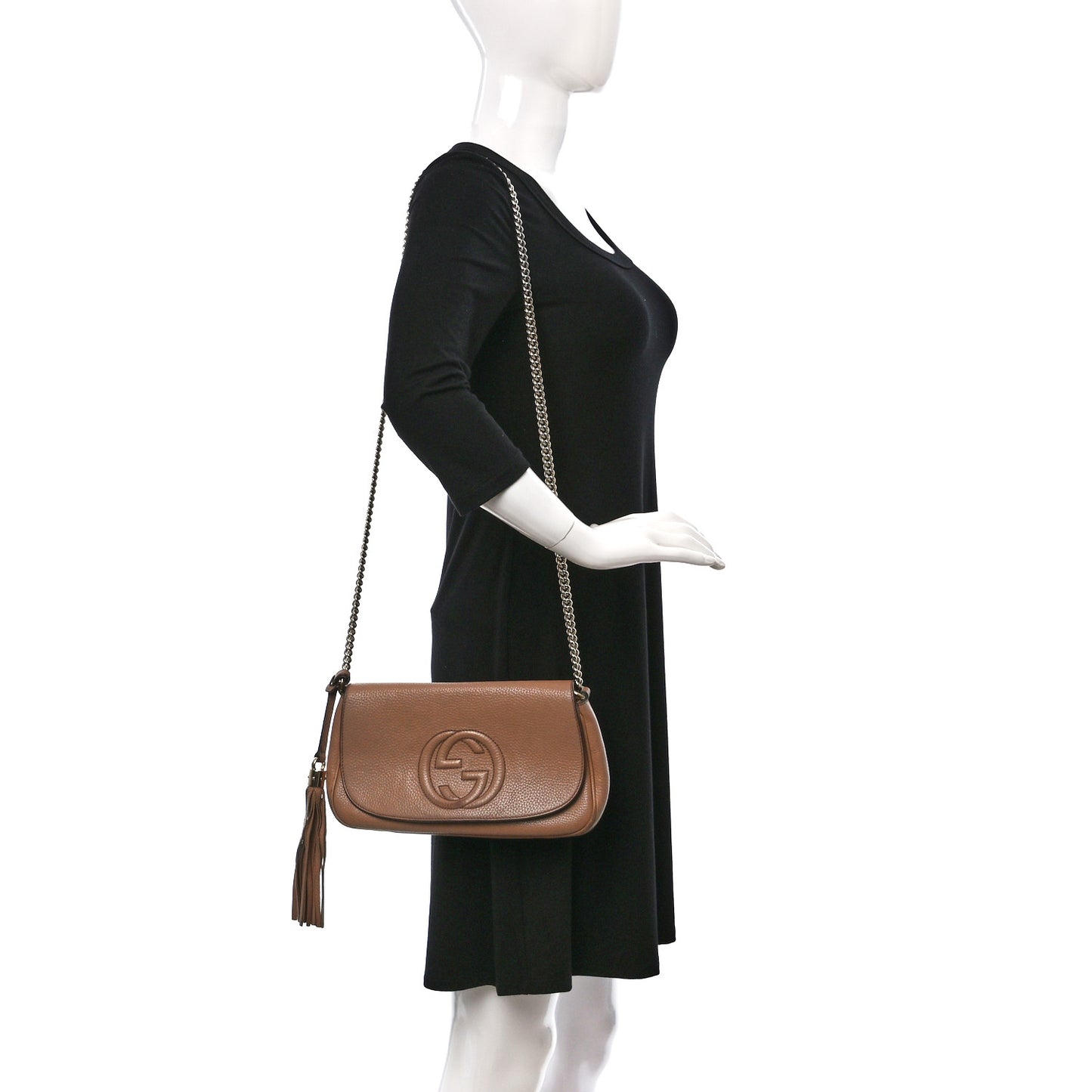 Pebbled Calfskin Medium Soho Flap Crossbody Camelia