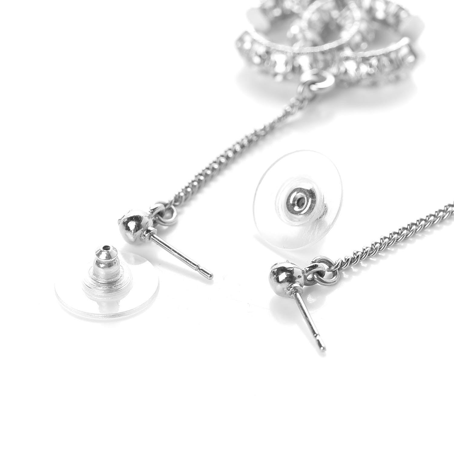 Chanel Baguette Crystal CC Drop Earrings Silver 4 of 5