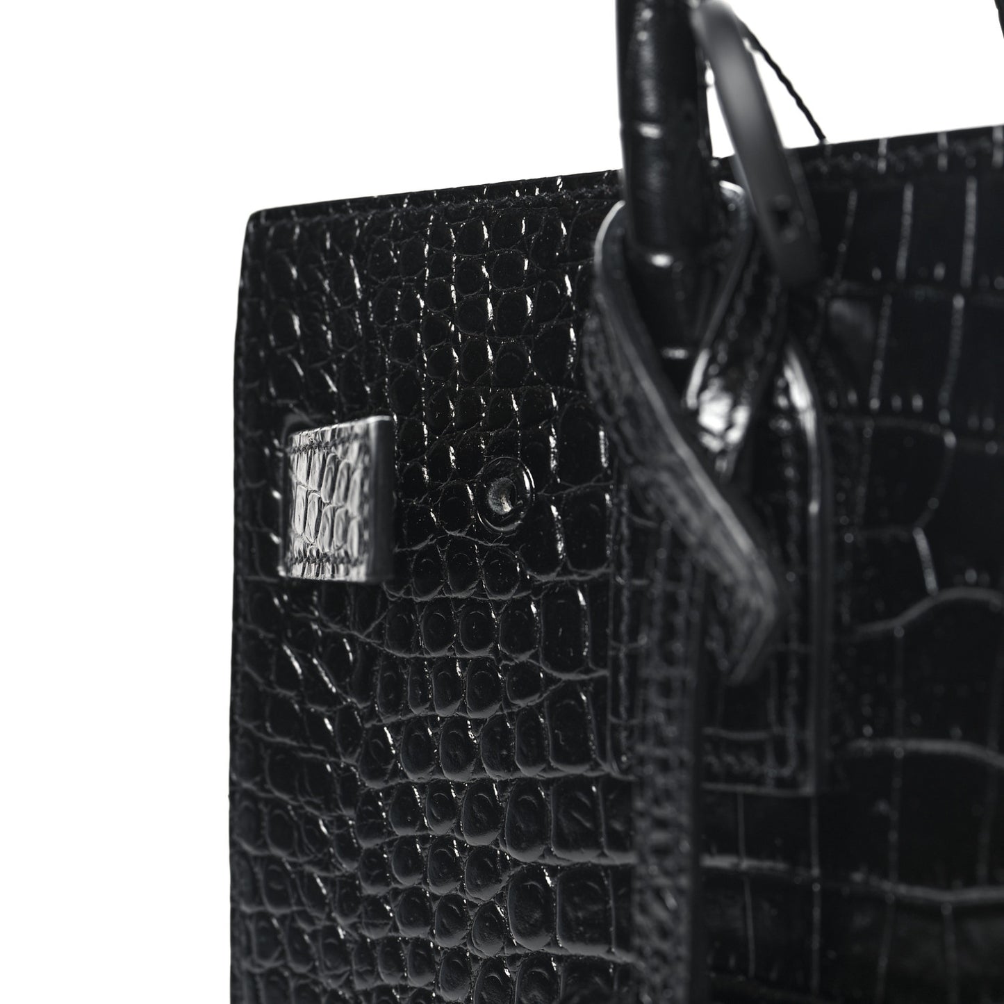 Calfskin Crocodile Embossed Baby Sac De Jour Black