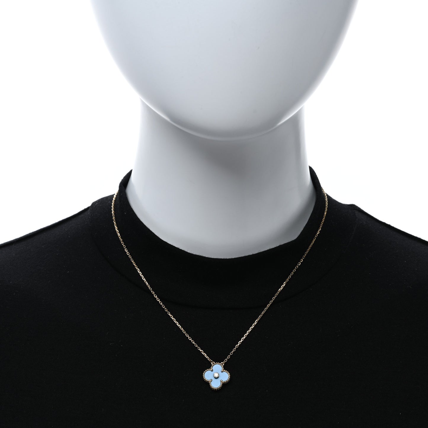18K Yellow Gold Diamond Celestial Blue Sevres Porcelain Vintage Alhambra Pendant Necklace