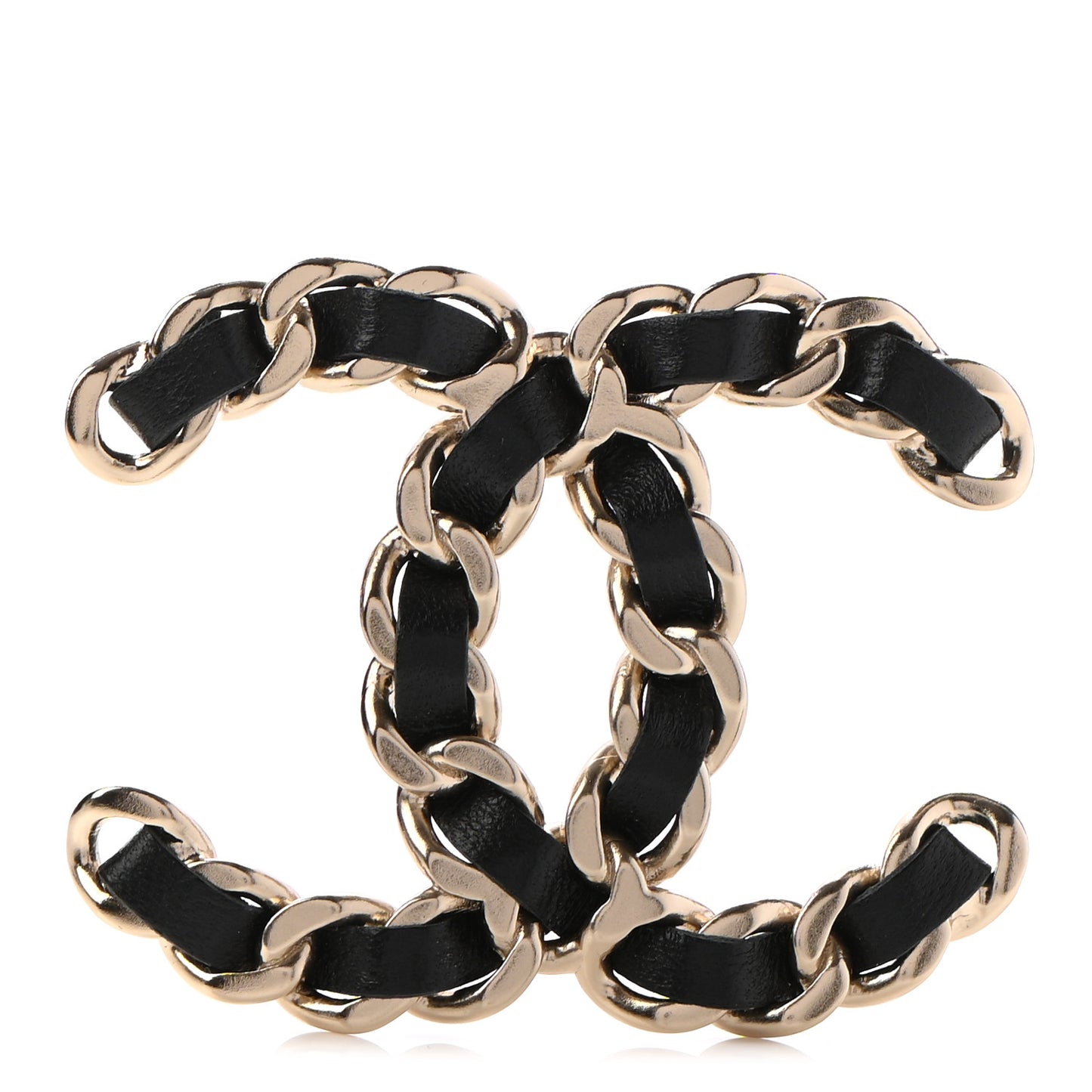 Lambskin Chain CC Brooch Black Gold