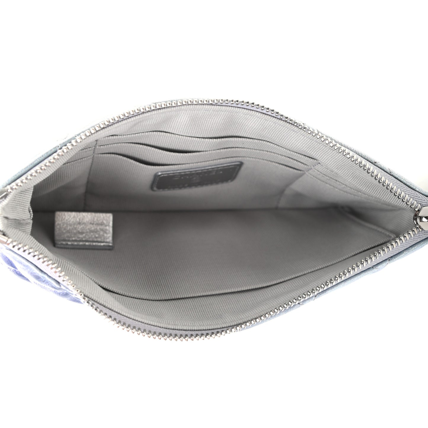 Gradient Metallic Calfskin Quilted Cosmetic Case Silver Blue Yellow Purple