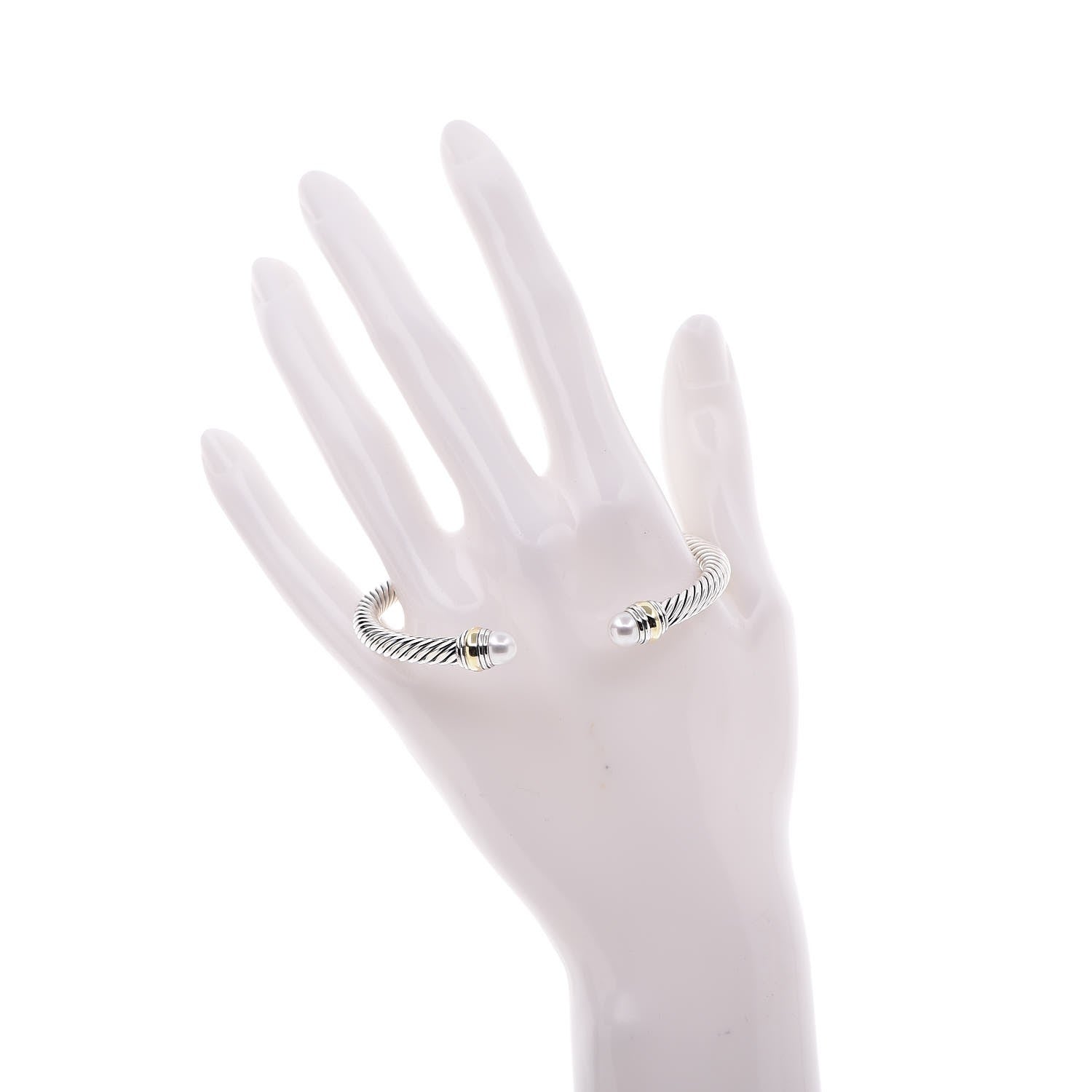 David Yurman Sterling Silver 14K Yellow Gold Pearl 5mm Cable Classics Bracelet 2 of 5