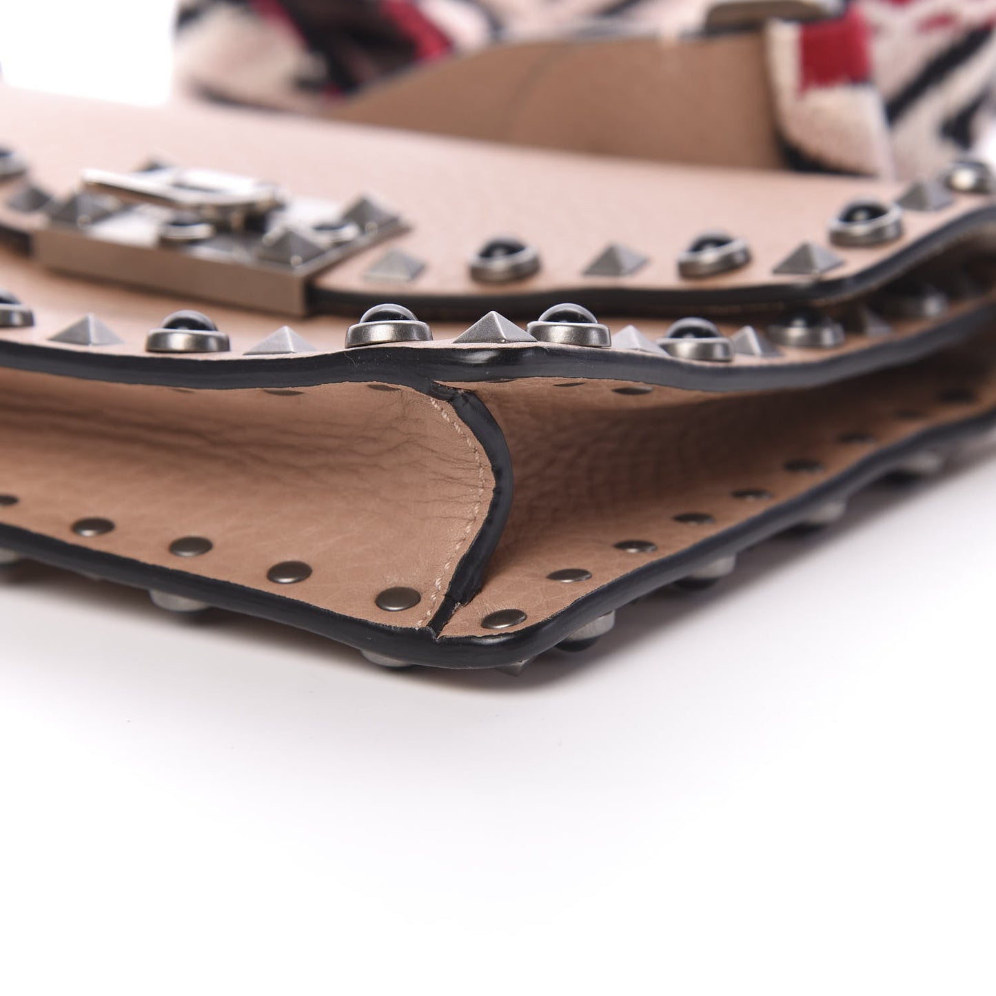 Grained Calfskin Onyx Small Guitar Strap Rockstud Rolling Shoulder Flap Bag Soft Noisette