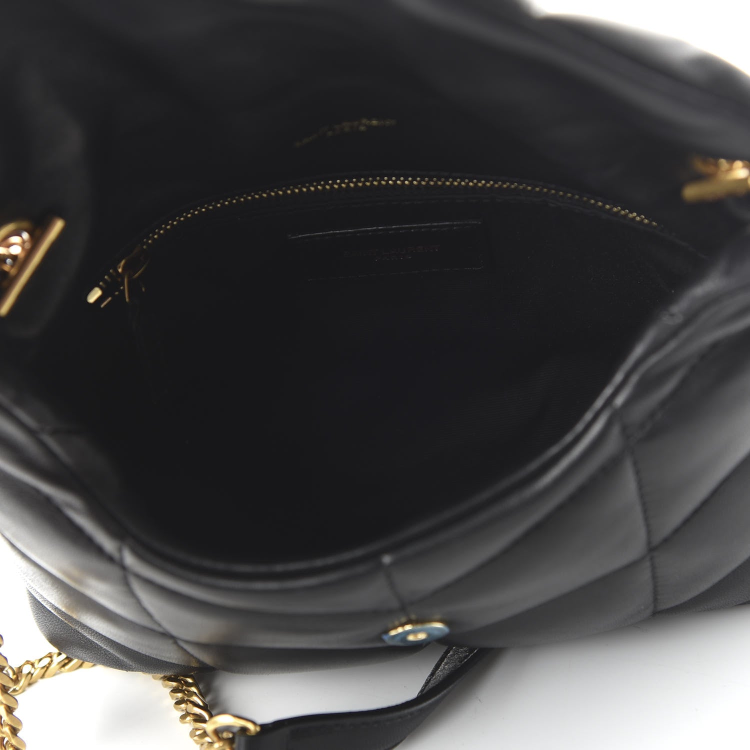 Saint Laurent Lambskin Quilted Toy Loulou Puffer Monogram Chain Satchel Black 5 of 9