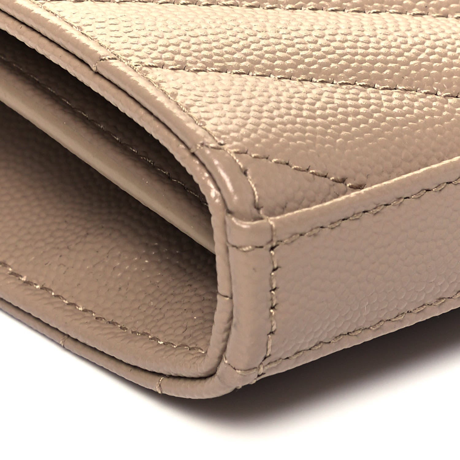 Saint Laurent Grain De Poudre Matelasse Chevron Monogram Chain Wallet Dark Beige 7 of 8