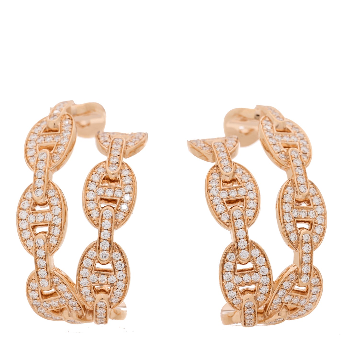 18K Rose Gold Diamond Chaine d'Ancre Enchainee Cuff Earrings