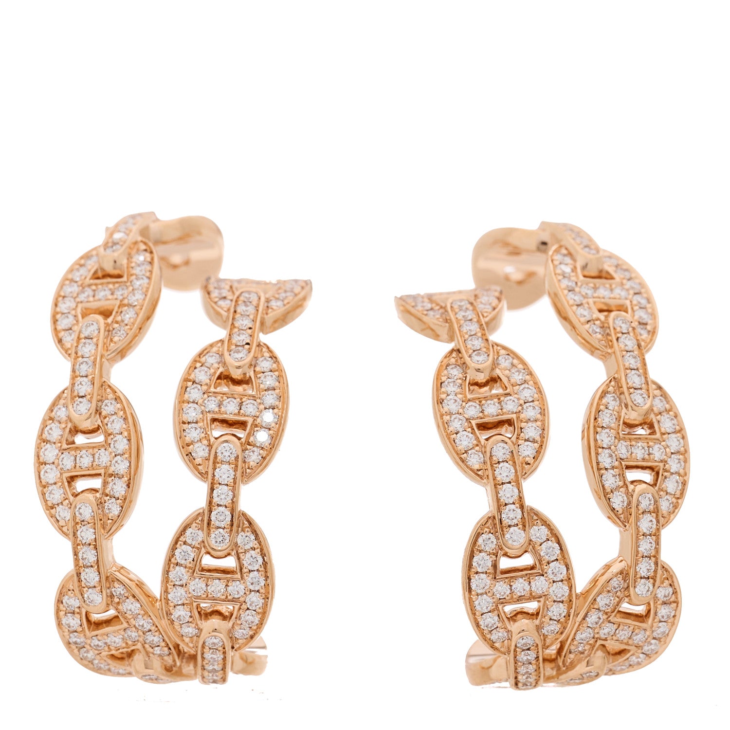 Hermes 18K Rose Gold Diamond Chaine d'Ancre Enchainee Cuff Earrings 1 of 5