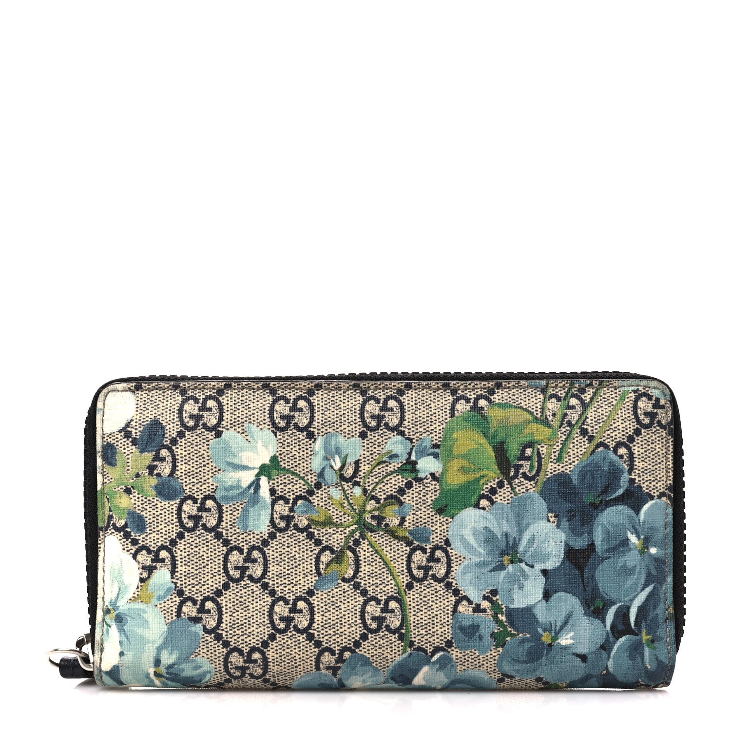 Gucci GG Supreme Monogram Blooms Zip Around Wallet Blue 1 of 10