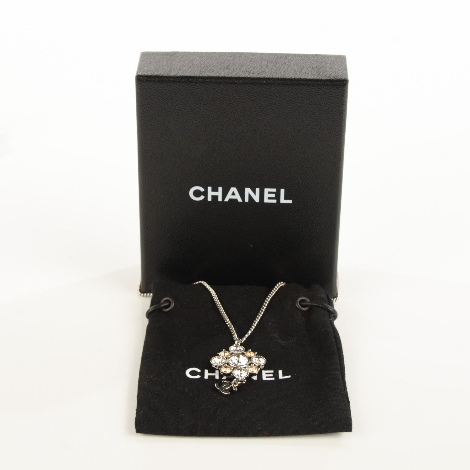 Chanel Crystal CC Pendant Necklace Silver 3 of 5