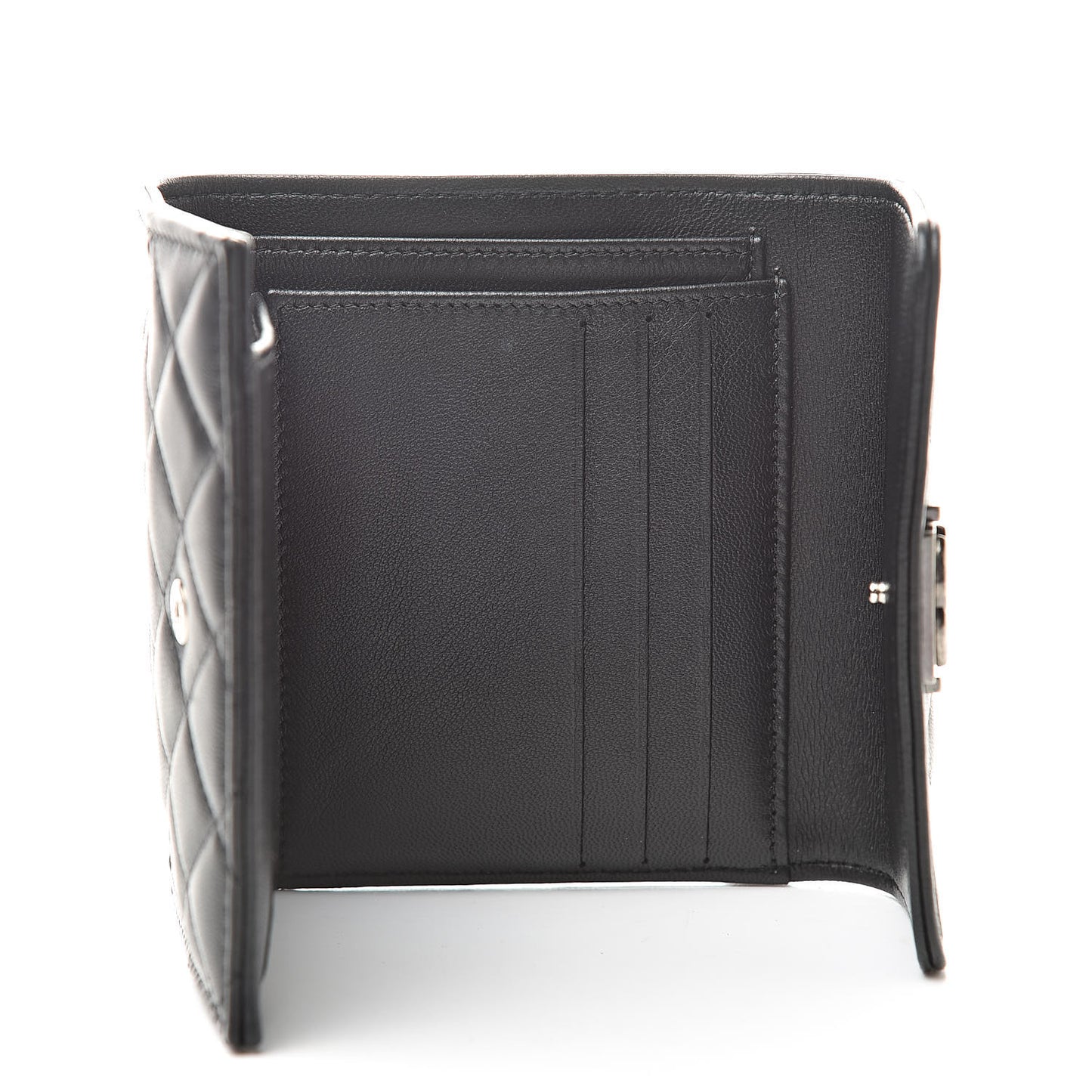 Lambskin Quilted Compact Boy Wallet Black