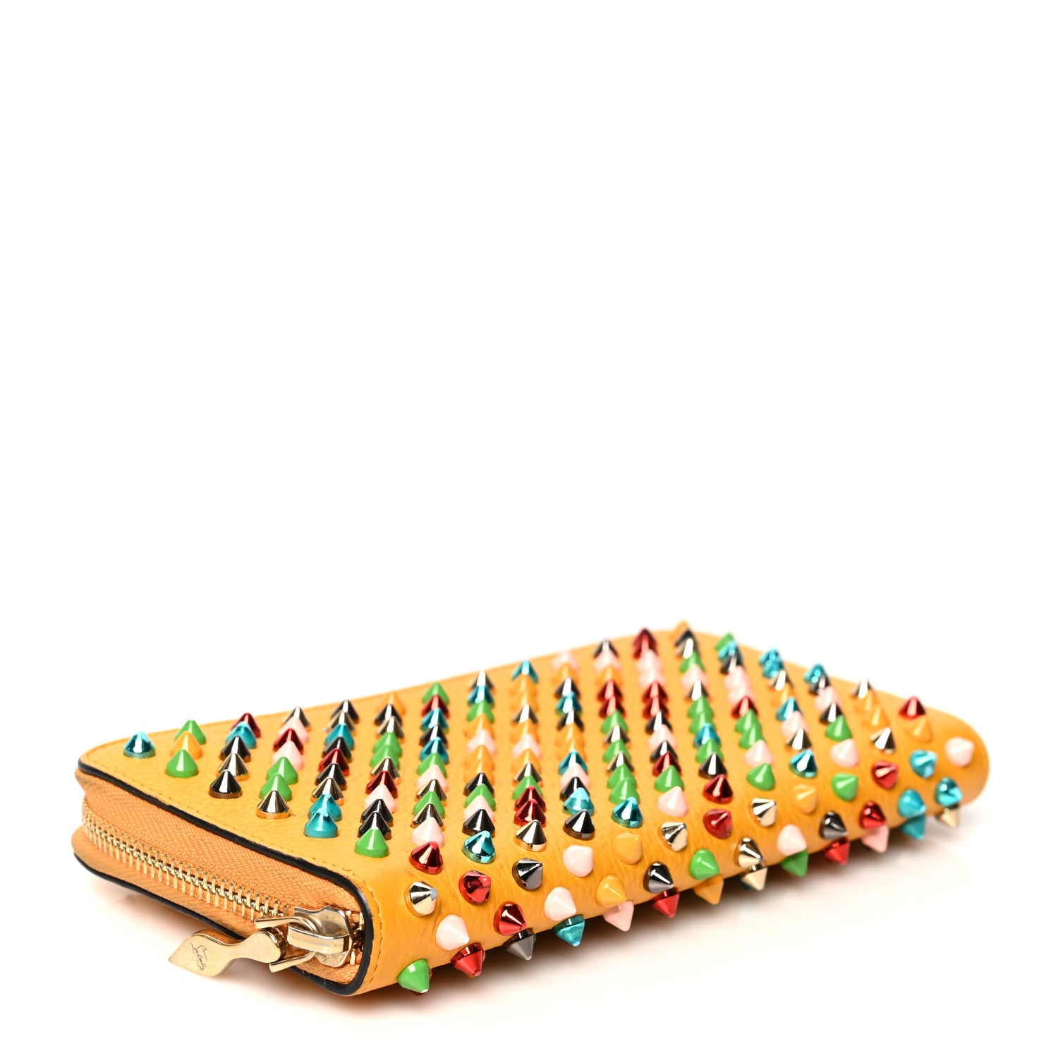 Christian Louboutin Calfskin Panettone Spiked Zip Around Wallet Yellow Multicolor 4 of 11