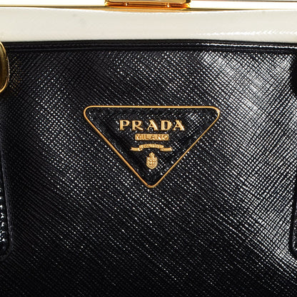 Prada Saffiano Vernice Pyramid Bag White Black 3 of 9