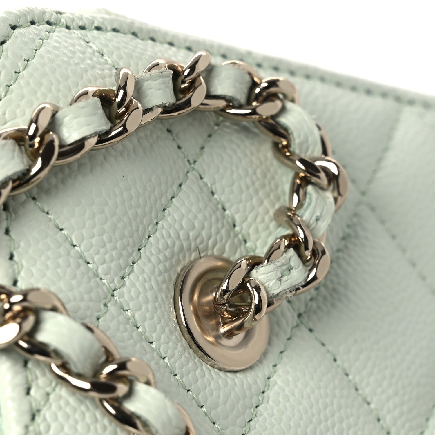 Chanel Caviar Quilted Small Tiny CC Vanity Case With Chain Light Green 11 of 12