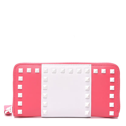 Valentino Garavani Vitello Colorblock Free Rockstud Zip Around Wallet Shadow Pink White 1 of 8
