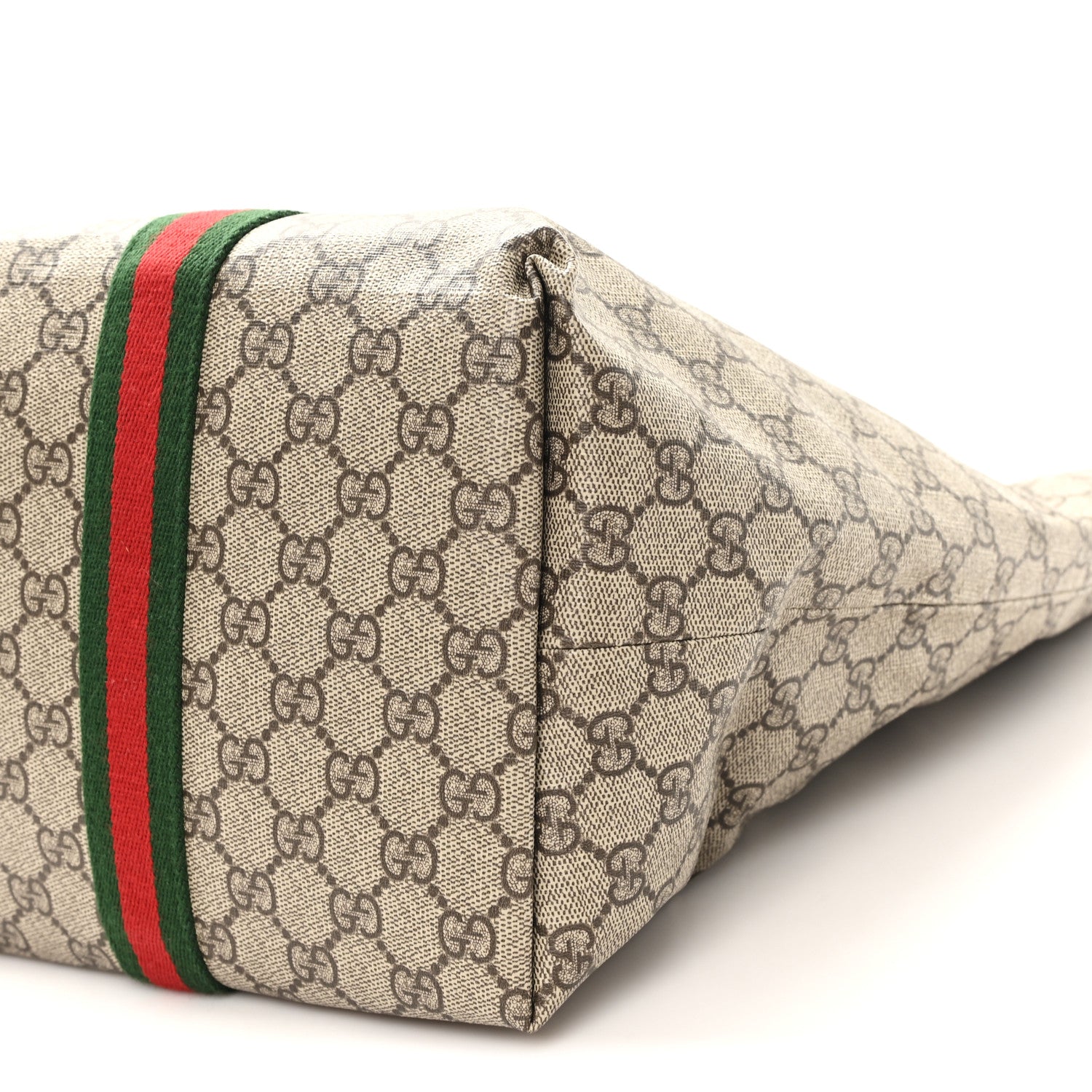 Gucci Tender GG Supreme Monogram Textured Dollar Calfskin Web Tote Beige Ebony New Acero 9 of 10