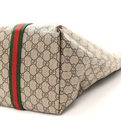 Gucci Tender GG Supreme Monogram Textured Dollar Calfskin Web Tote Beige Ebony New Acero 9 of 10