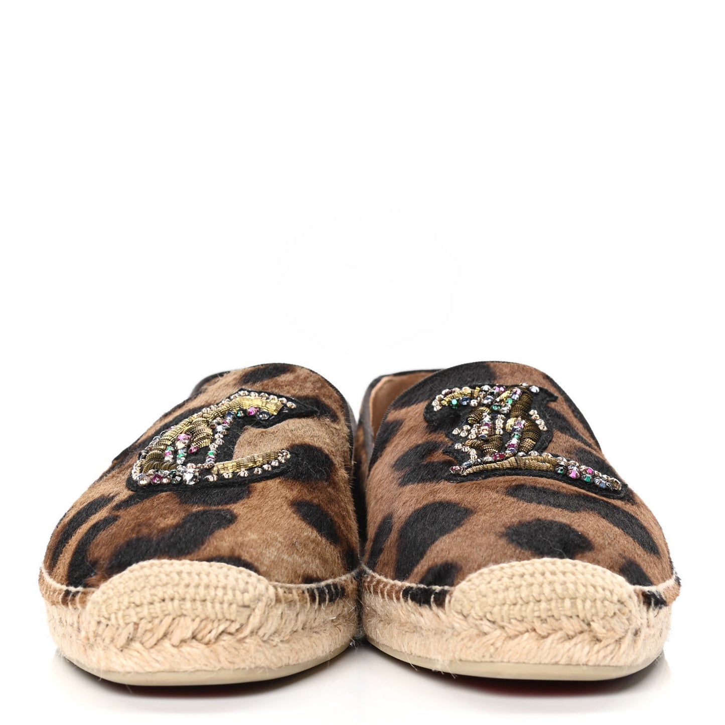Pony Hair Embellished Leopard Print Flat Espadrilles 41 Brown