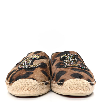 Christian Louboutin Pony Hair Embellished Leopard Print Flat Espadrilles 41 Brown 2 of 4
