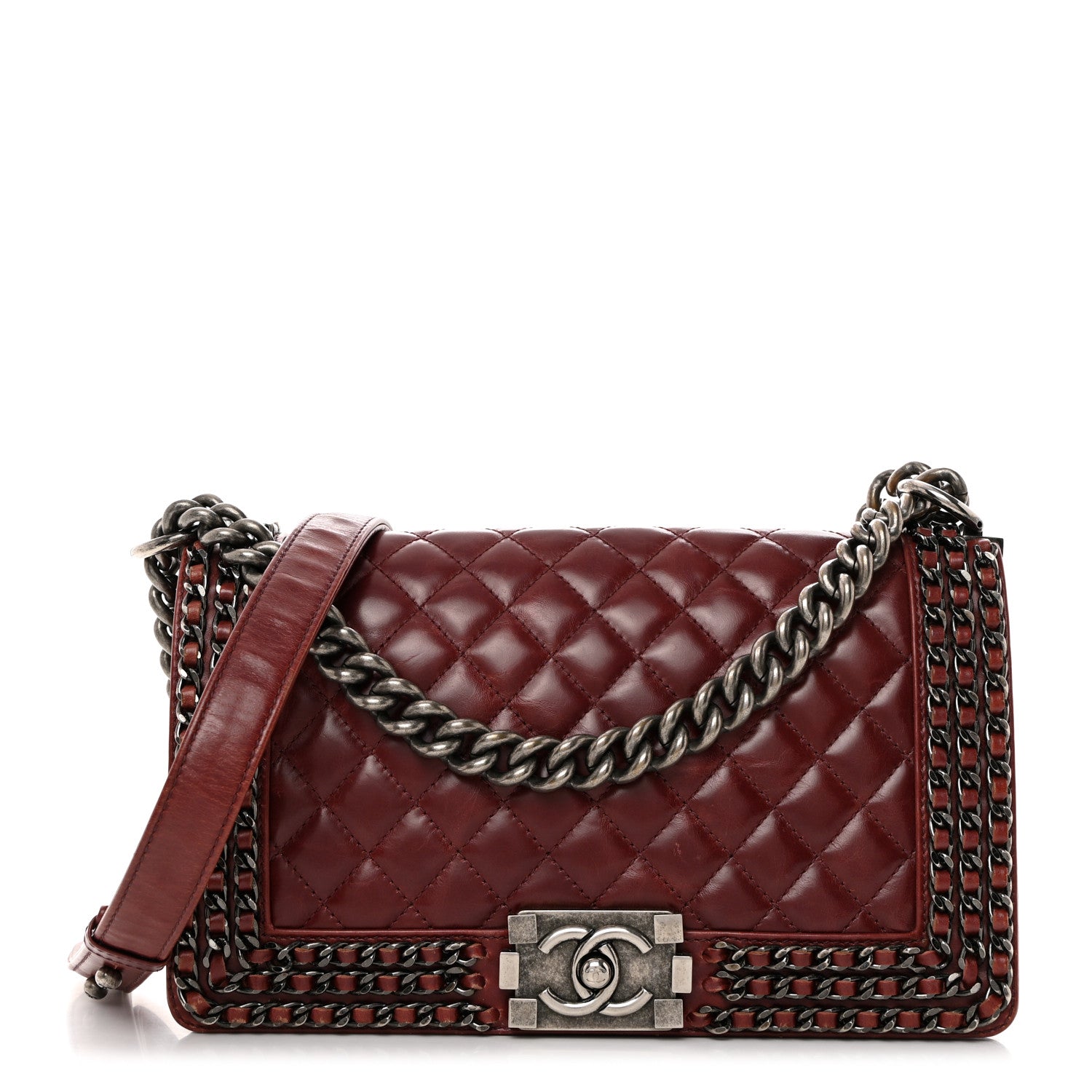 Chanel Glazed Calfskin Quilted Medium Boy Chained Flap Bordeaux 1 of 11