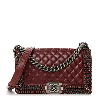 Chanel Glazed Calfskin Quilted Medium Boy Chained Flap Bordeaux 1 of 11