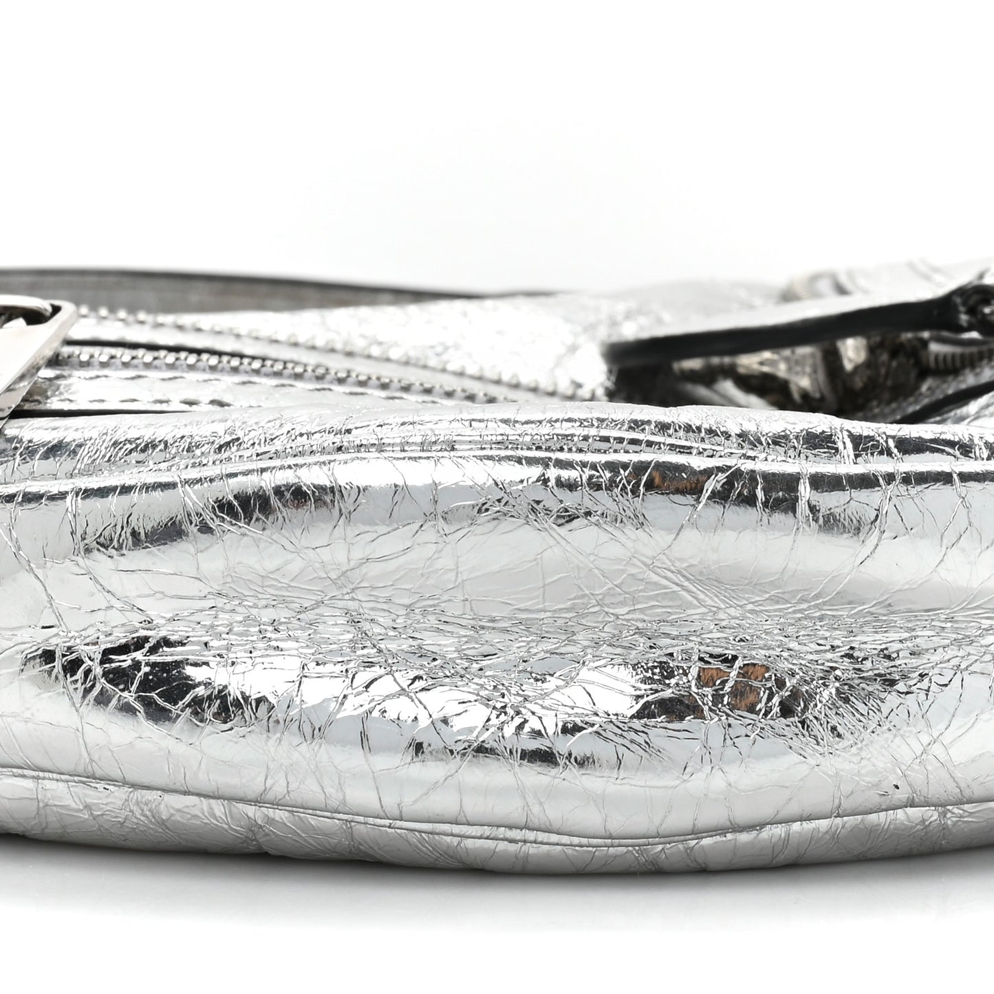 Metallic Calfskin Small Repeat Zip Hobo Silver