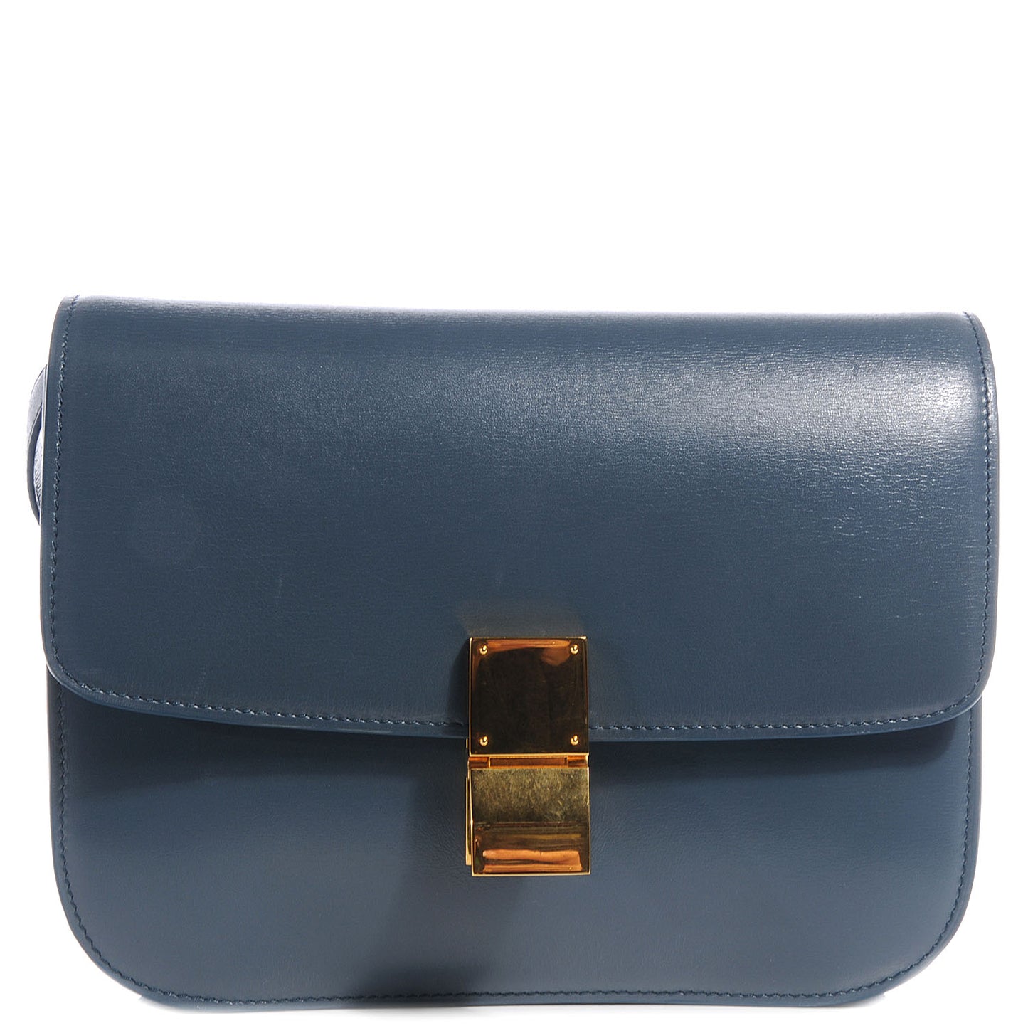 Leather Medium Classic Box Flap Bag Slate Blue