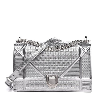 Christian Dior Metallic Patent Micro-Cannage Medium Diorama Flap Bag Silver 1 of 10
