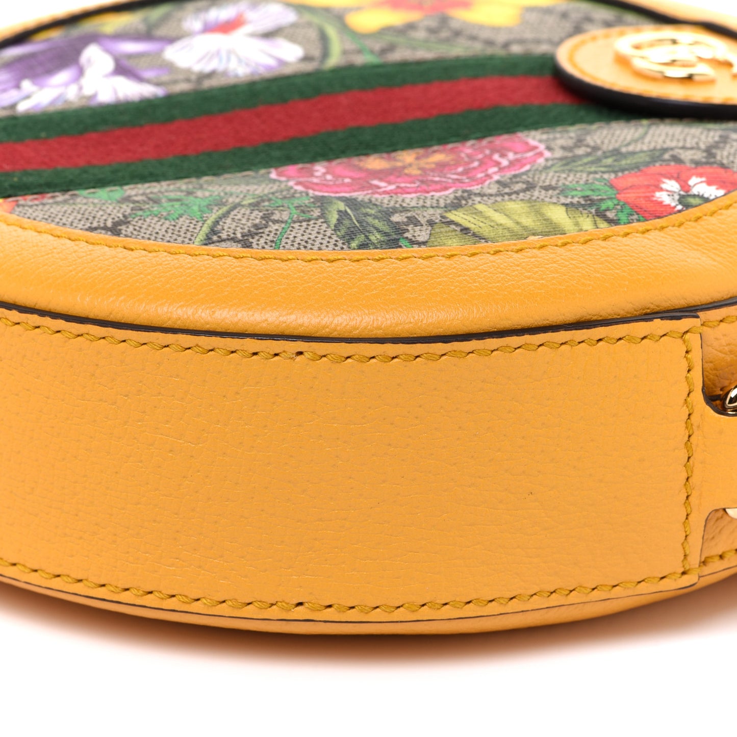 GG Supreme Monogram Flora Web Mini Ophidia Round Shoulder Bag Beige Multicolor Crop