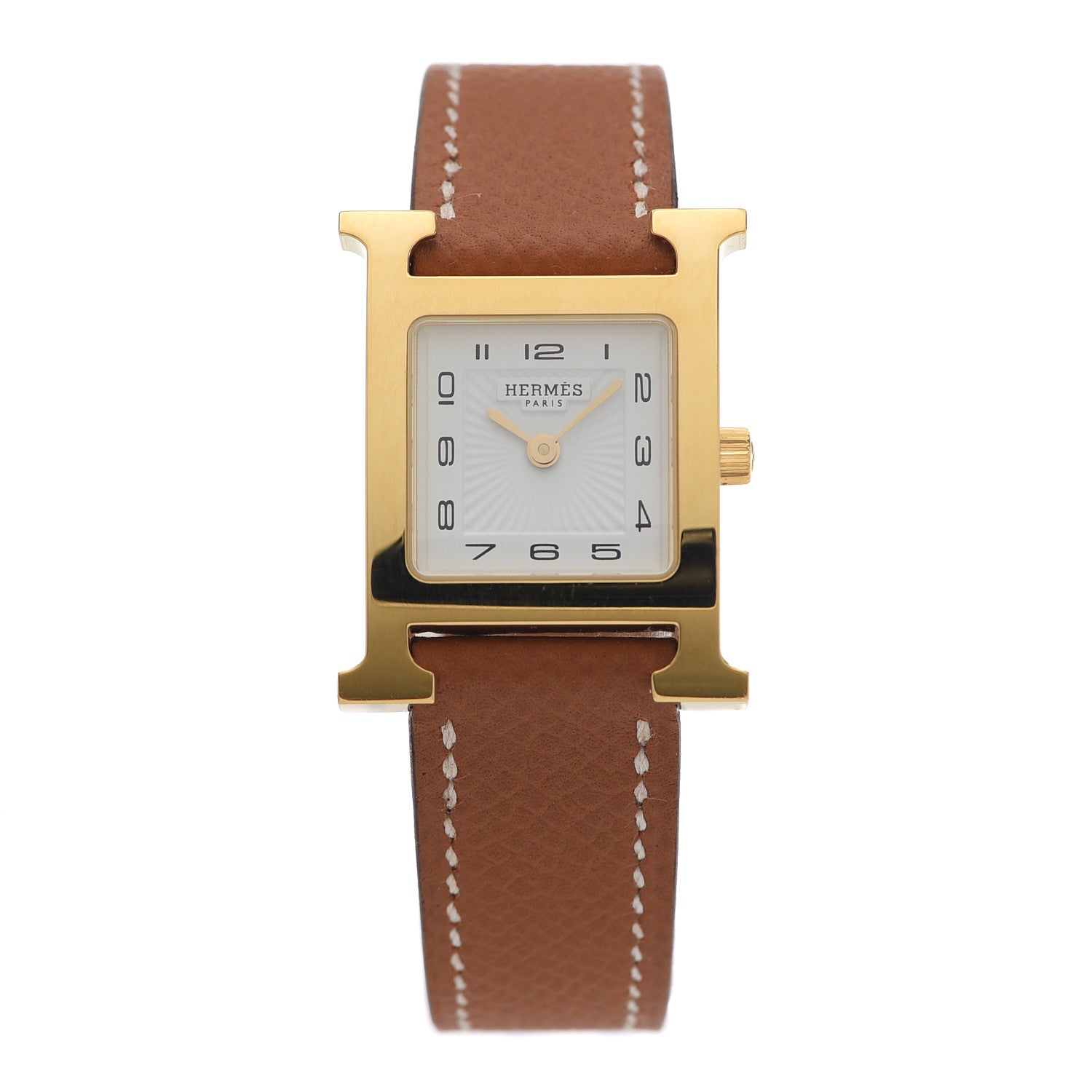 Hermes Stainless Steel Epsom 21mm Heure H Hour Quartz Watch Gold 1 of 5