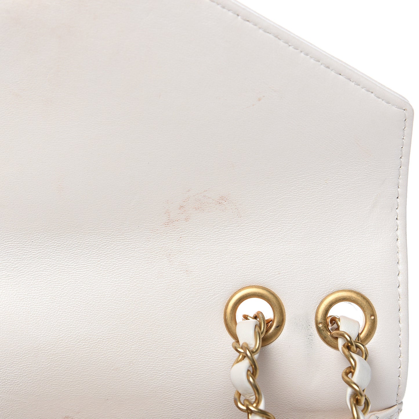 Lambskin Reversed Chevron Quilted Flap White