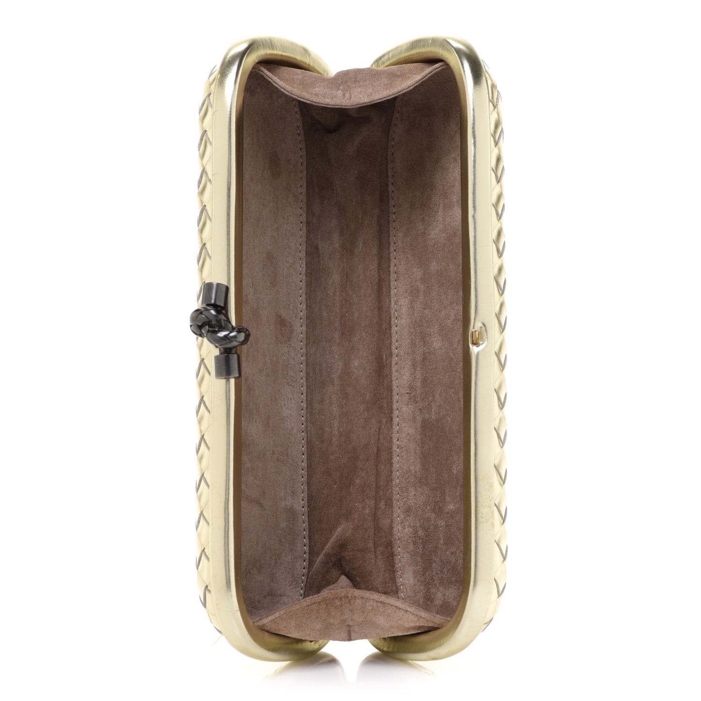 Metallic Napa Intrecciato Faille Knot Clutch Gold