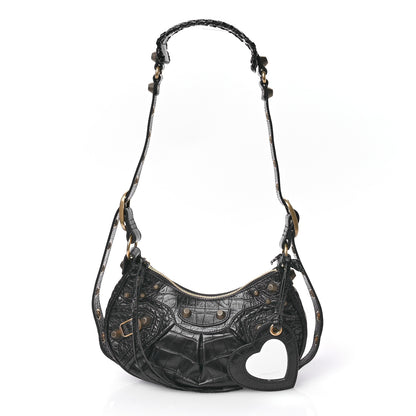Balenciaga Extra Supple Calfskin Crocodile Embossed Le Cagole Shoulder Bag XS Black 3 of 11