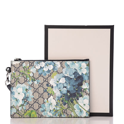 Gucci GG Supreme Monogram Blooms Small Zip Wristlet Pouch Beige Blue Black 8 of 8