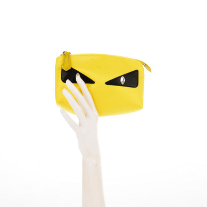 Fendi Nylon Vitello Elite Crystal Eye Monster Large Cosmetic Pouch Yellow 2 of 8