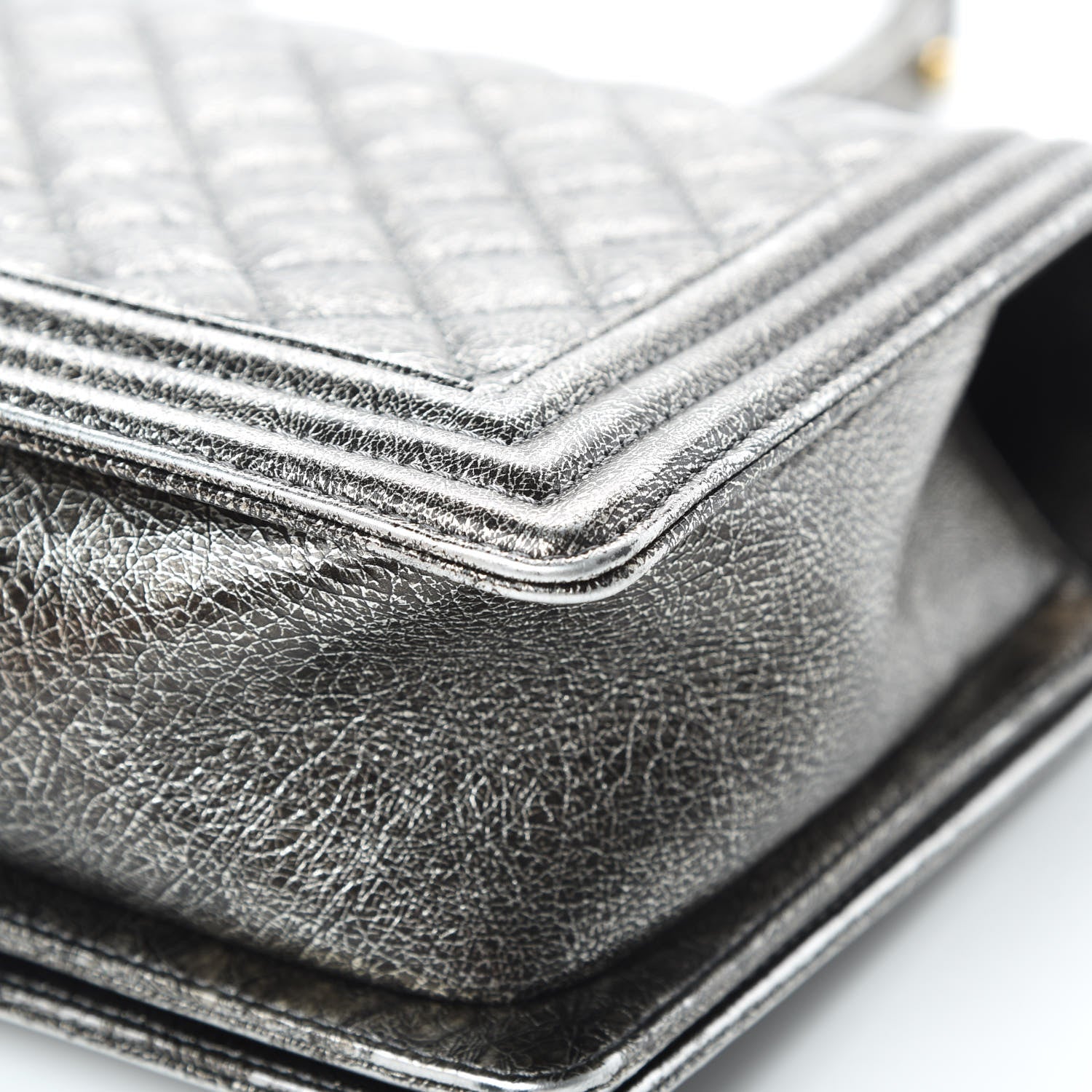 Chanel Cracked Metallic Calfskin Quilted New Medium Boy Flap Silver 11 of 14
