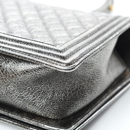 Chanel Cracked Metallic Calfskin Quilted New Medium Boy Flap Silver 11 of 14