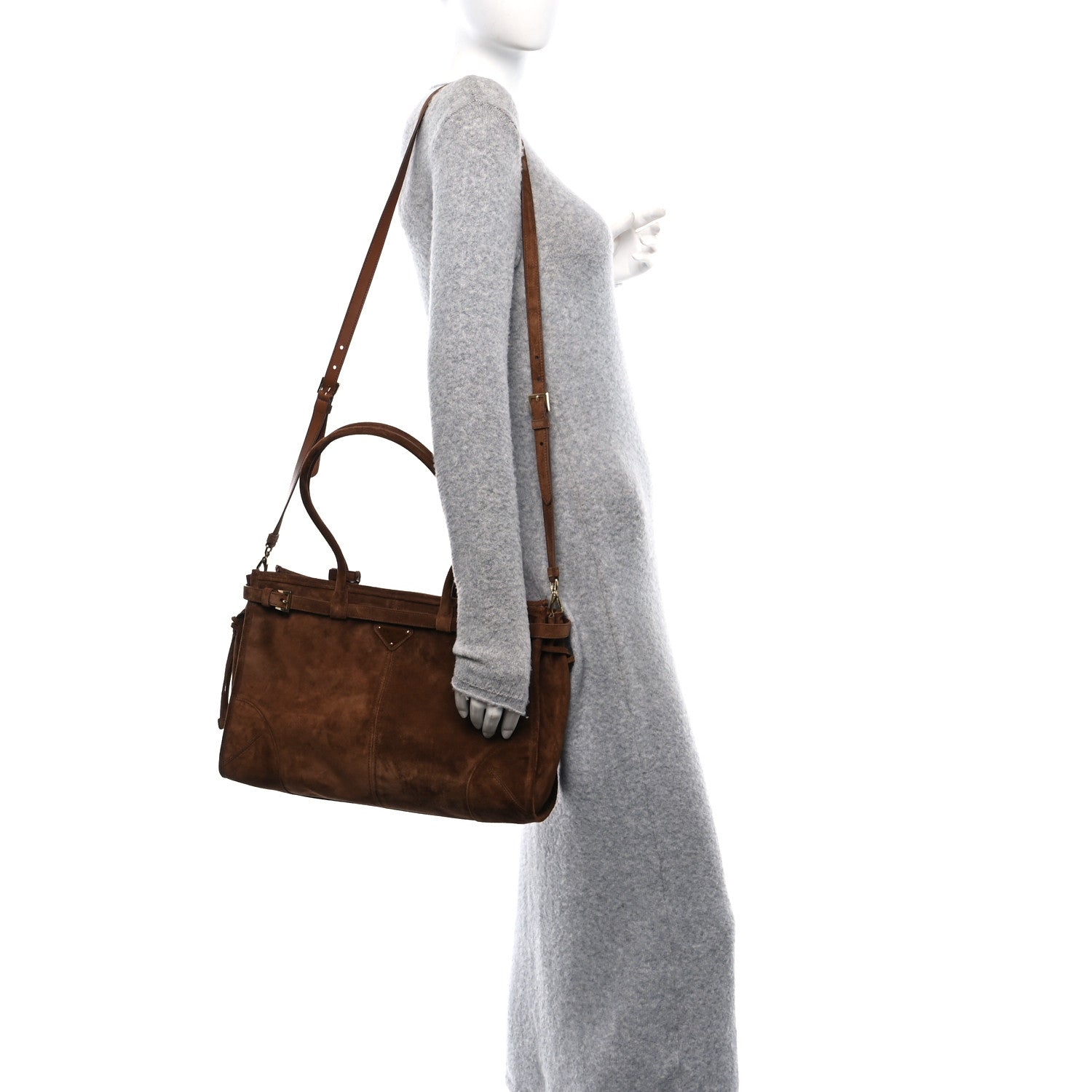 Prada Suede Large Bonnie Shoulder Bag Cocoa Brown 3 of 9