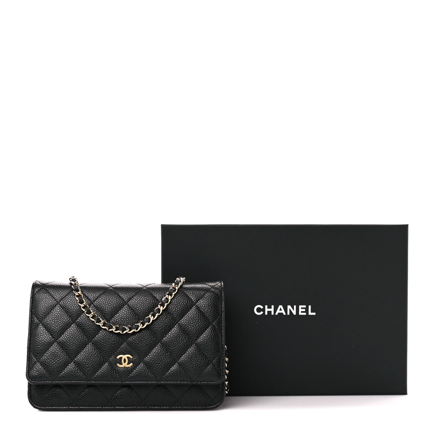 Caviar Quilted Wallet on Chain WOC Black