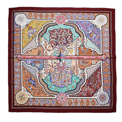 Hermes Cashmere Silk Aux Portes Du Palais Shawl 140 Bordeaux Vert Mauve 1 of 5