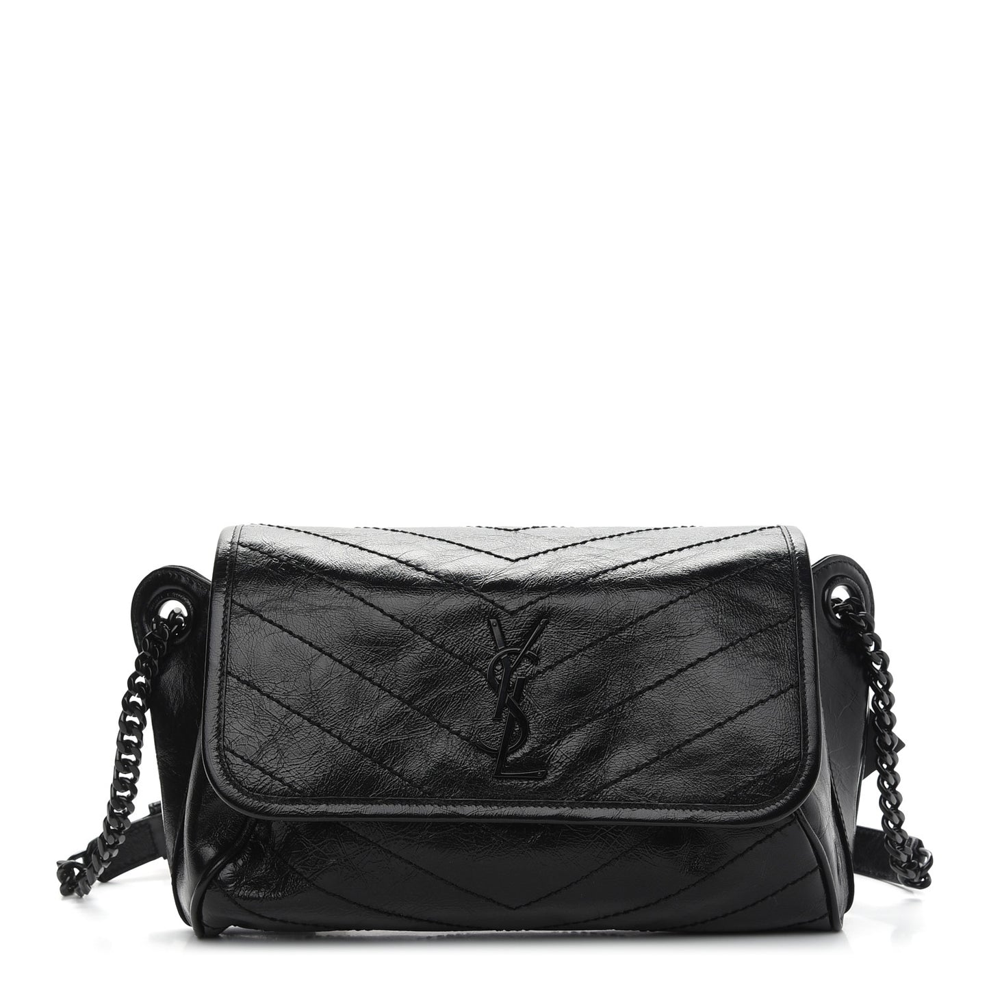 Crinkled Calfskin Matelasse Monogram Niki Body Bag Black
