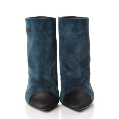 Chanel Suede Calfskin Satin Gabrielle Cap Toe Short Boots 38.5 Teal Black 2 of 9