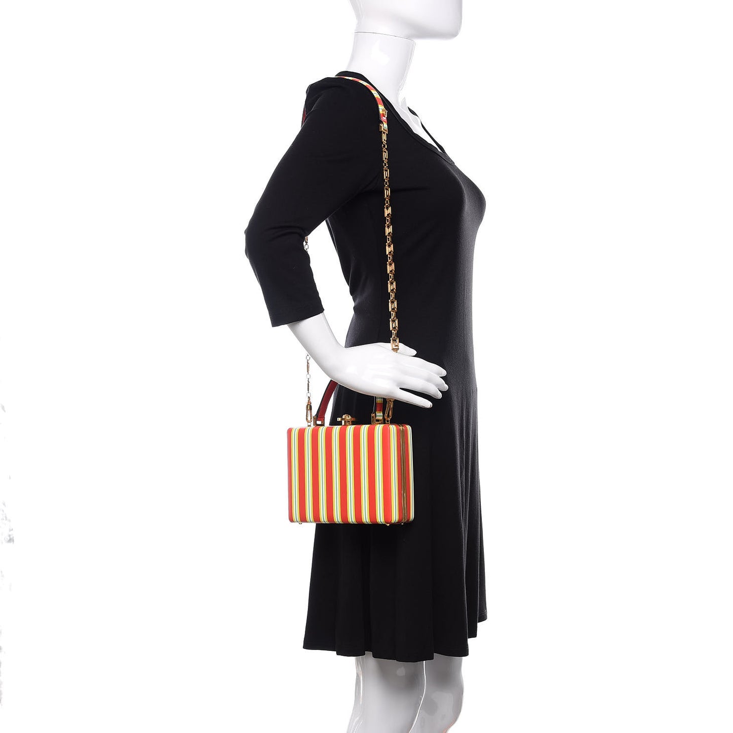 Calfskin Striped Short Handle Bag Rosso