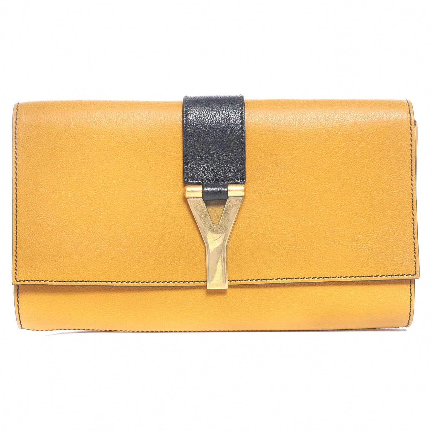 Leather ChYc Bi-Color Clutch Saffron Black