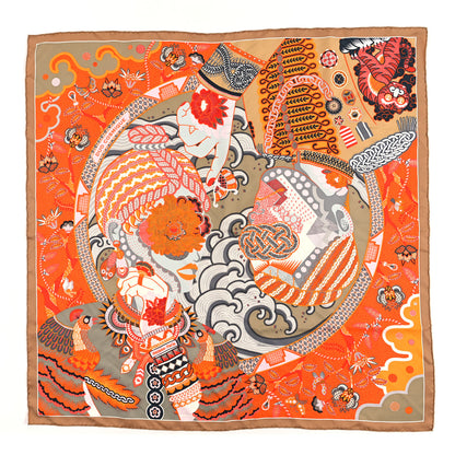 Hermes Silk Twill Duo Cosmique Scarf 90 Caramel Orange Gris 1 of 3