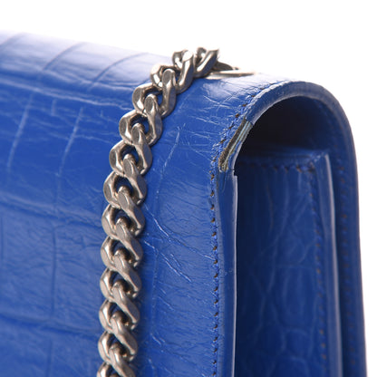 Saint Laurent Calfskin Crocodile Embossed Medium Classic Monogram Kate Tassel Satchel Bleu Majorelle 10 of 23