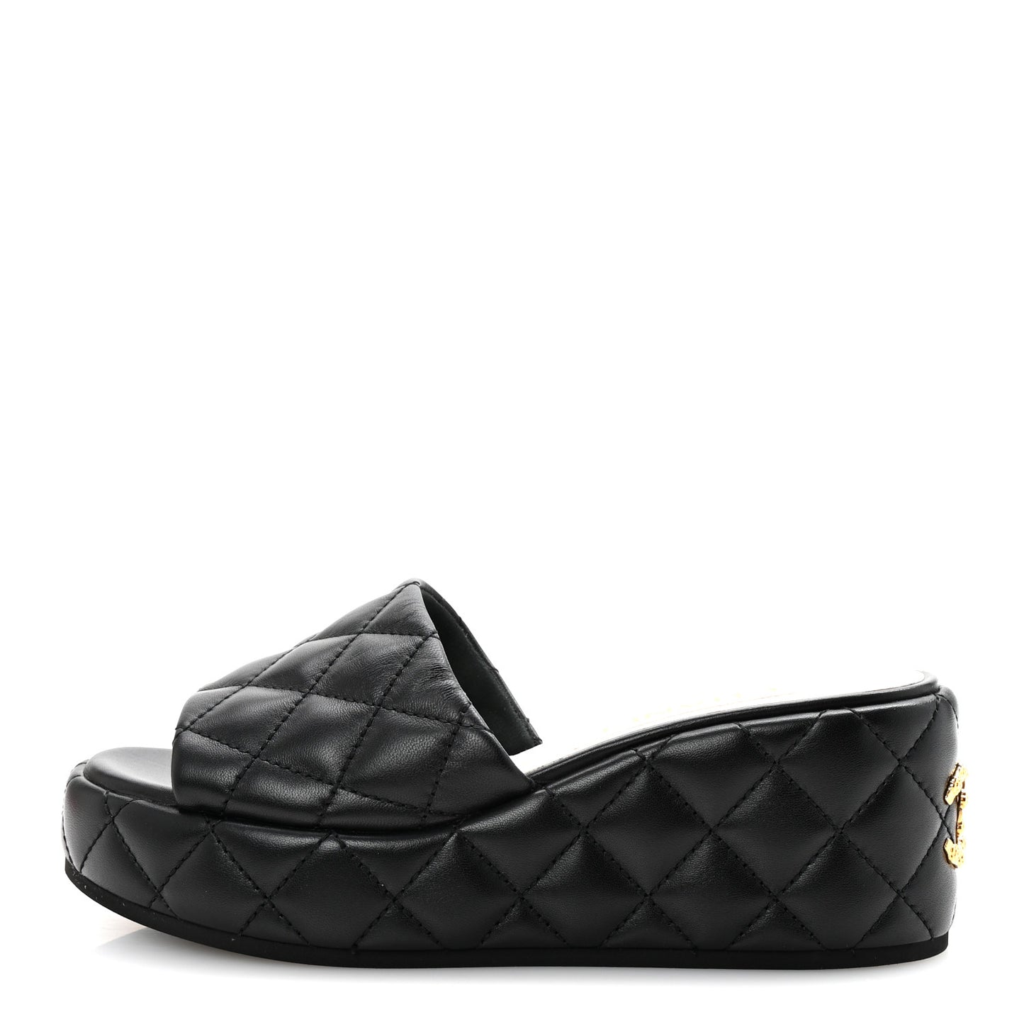 Lambskin Quilted Camelia CC Wedge Sandal Mules 38.5 Black
