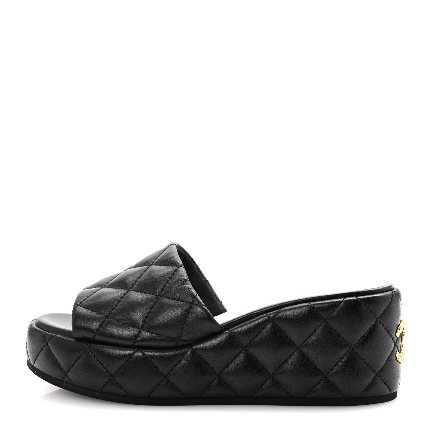 Chanel Lambskin Quilted Camelia CC Wedge Sandal Mules 38.5 Black 1 of 10